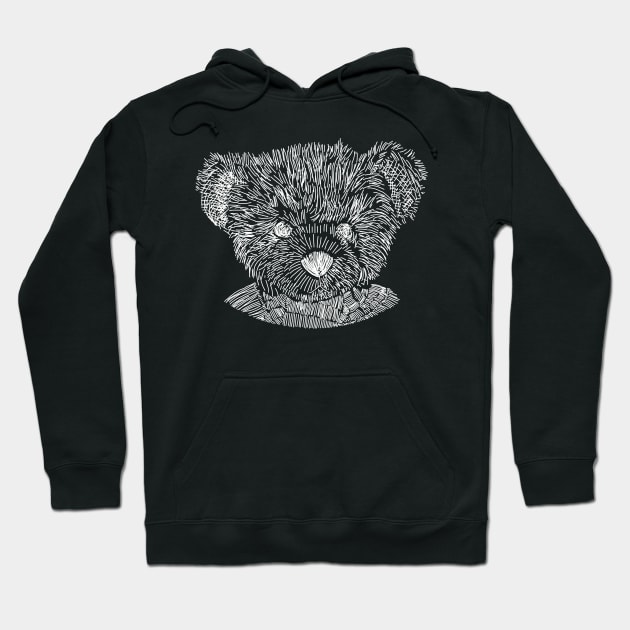 Spooky Teddy Bear Horror White Line Sketch Hoodie by ellenhenryart